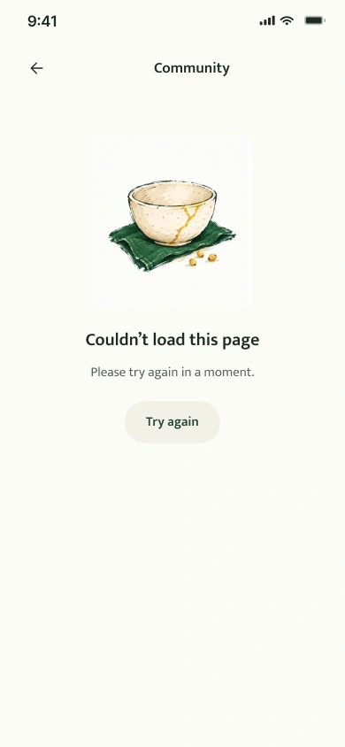 MilletWise app error screen with a clear Try again action
