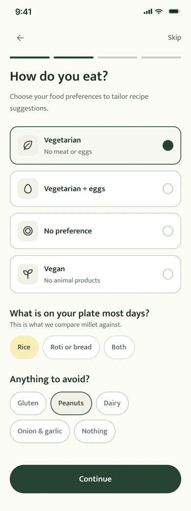 Original food preferences screen