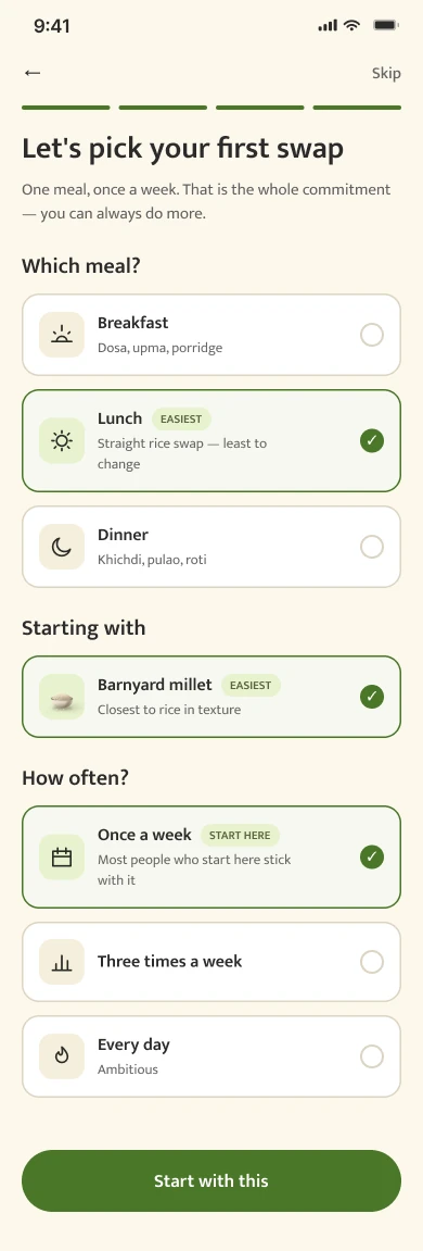Original first meal swap screen
