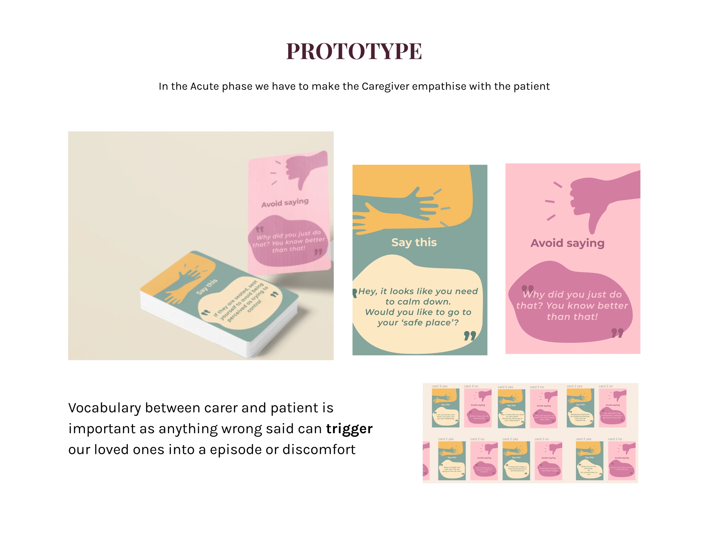 Vocabulary-card prototypes: paired conversational prompts