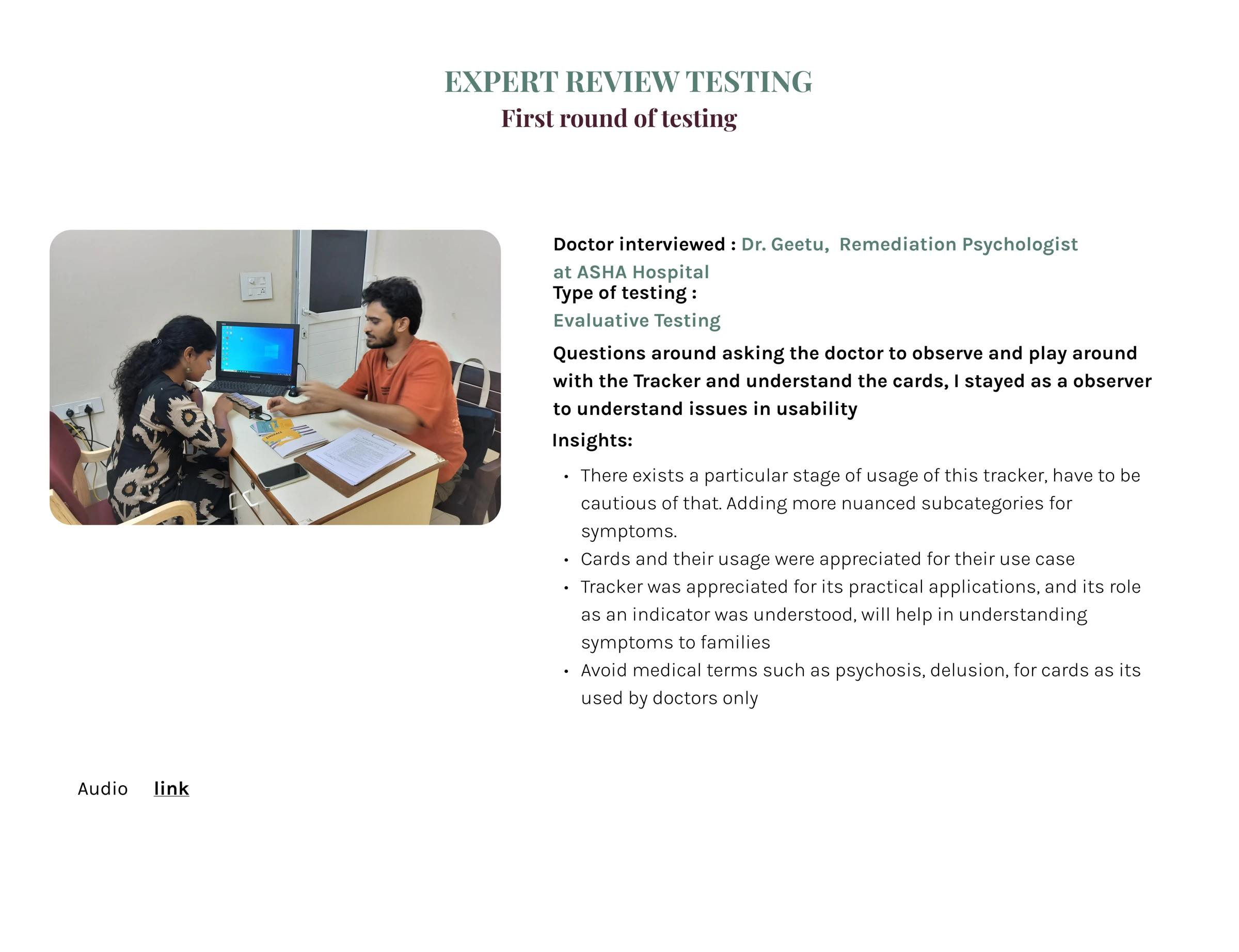 First expert-review session and recorded feedback.